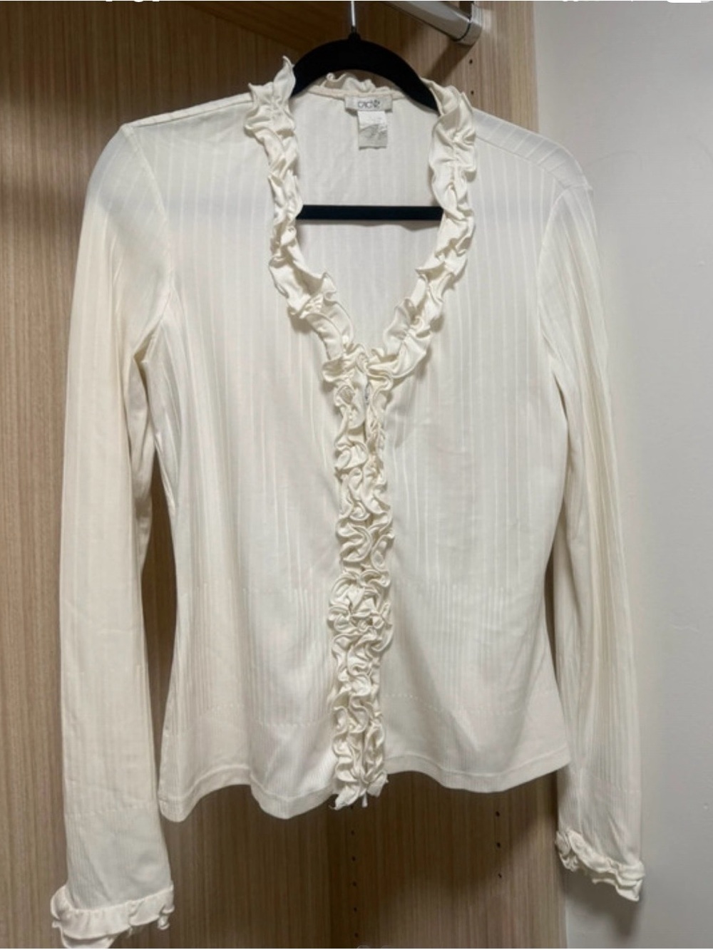 Cache Ivory Ruffle-Trim Button Down Top